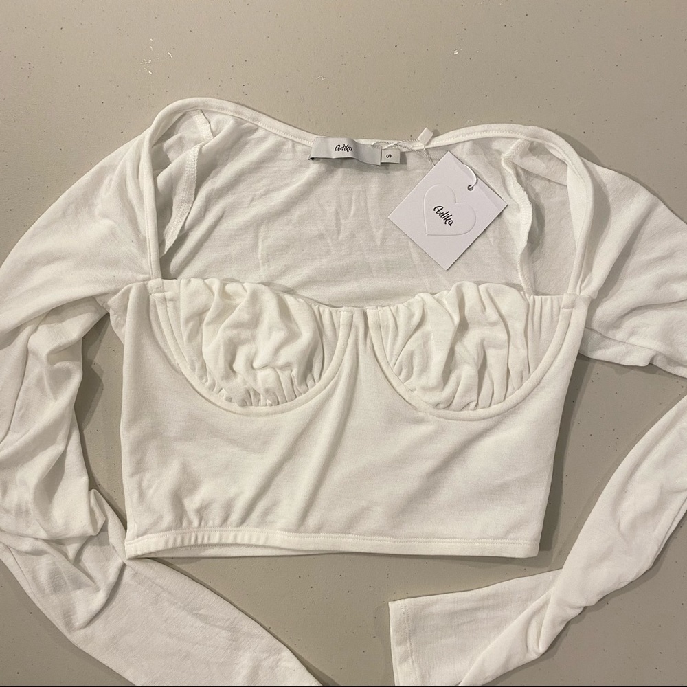 Adika White Long Sleeve Cupped Crop Top